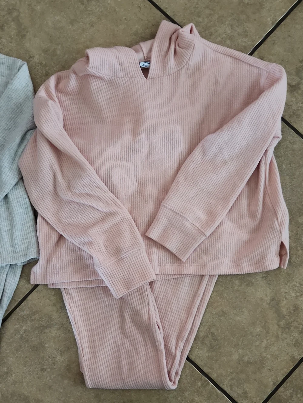 Old Navy Girls Ribbed Hoodie & Jogger Set - Pink / Gray, Bundle Of 2
